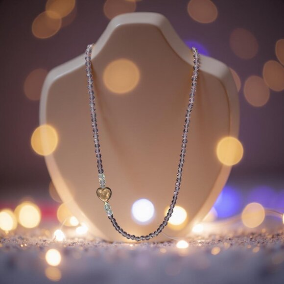 Asymmetrical Vintage Amethyst AB Swarovski Crystal Bronze-Toned Heart Necklace - Picture 2 of 9